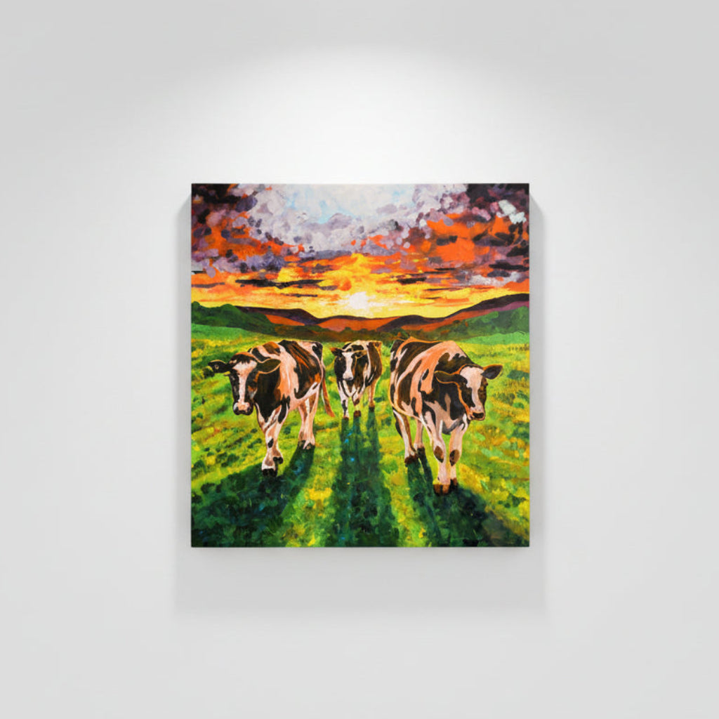 Three Cows at Sunset